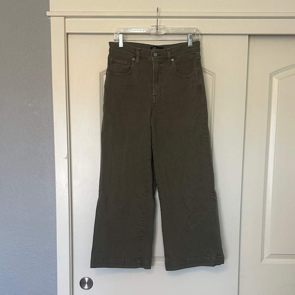 Gap Factory Cropped Wide Leg Olive Jeans